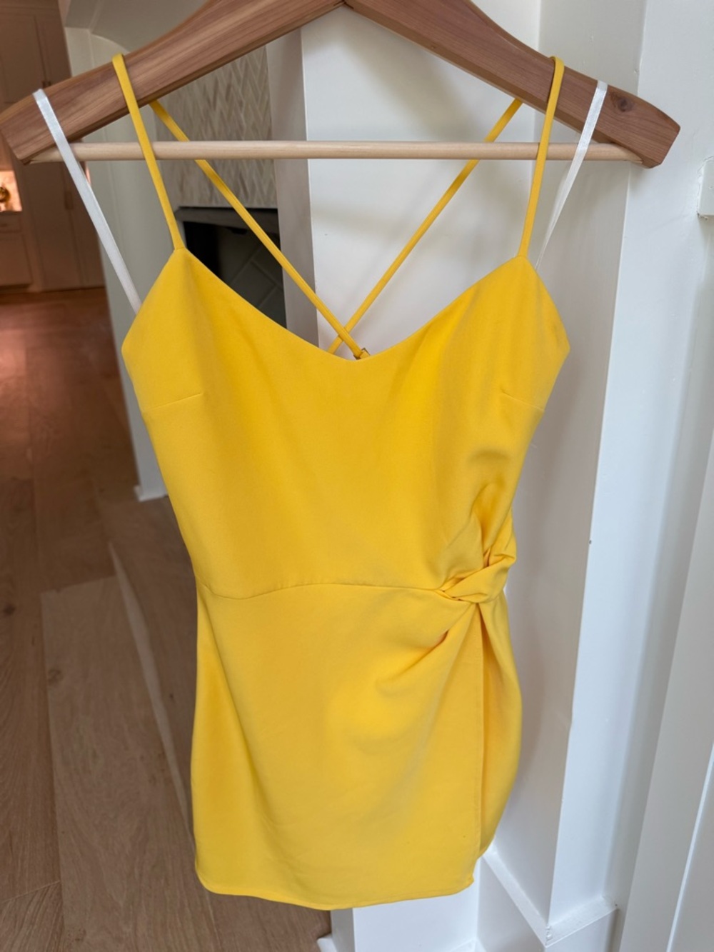 Revolve NBD Yellow Spaghetti-Strap Wrap Mini Dress small - Picture 3 of 7